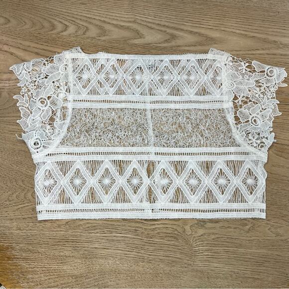 Miguelina Eloise Riviera Mayan Lace Floral Sheer Crop Top Size XS/S - Picture 1 of 9